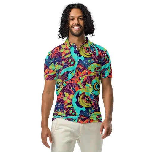 Vivid Spiral Tide on a Men's Slim Fit Polo Shirt