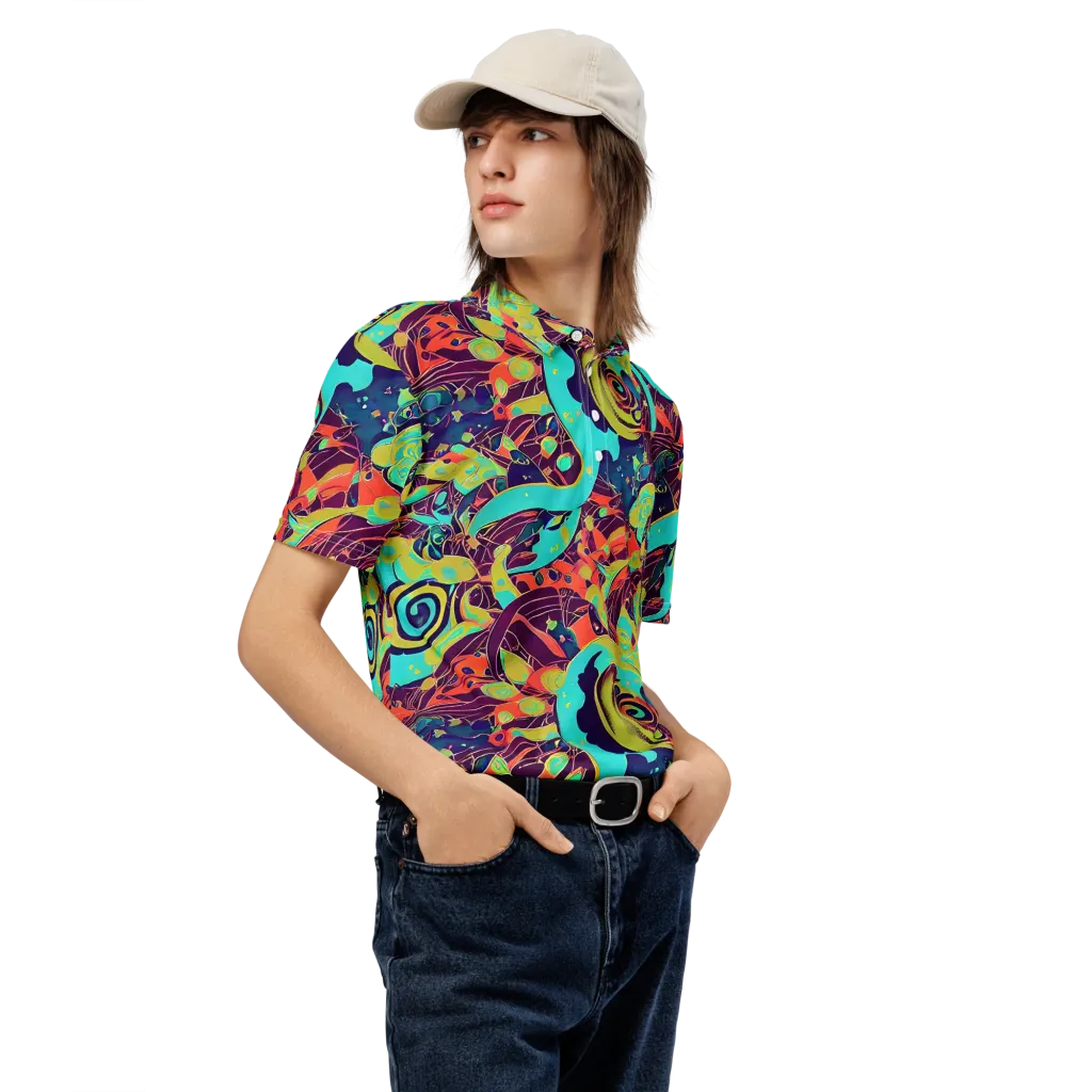 Vivid Spiral Tide on Men's Slim Fit Polo Shirt — Right Front