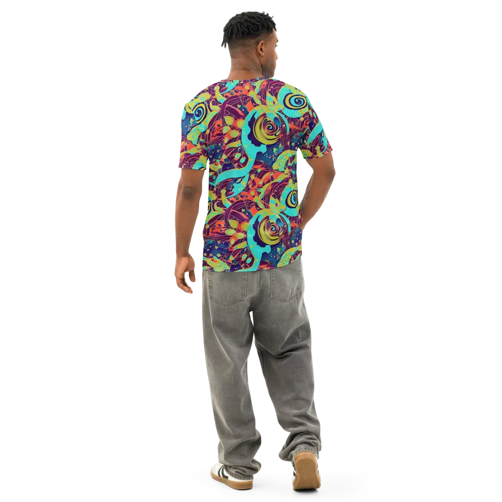 Vivid Spiral Tide on Men's Cotton Crew Neck T-Shirt — Back