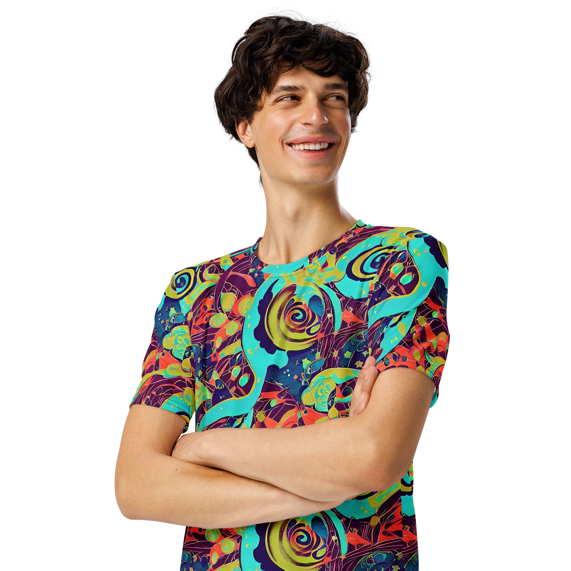 Vivid Spiral Tide on Men's Crew Neck T-Shirt — Left Front