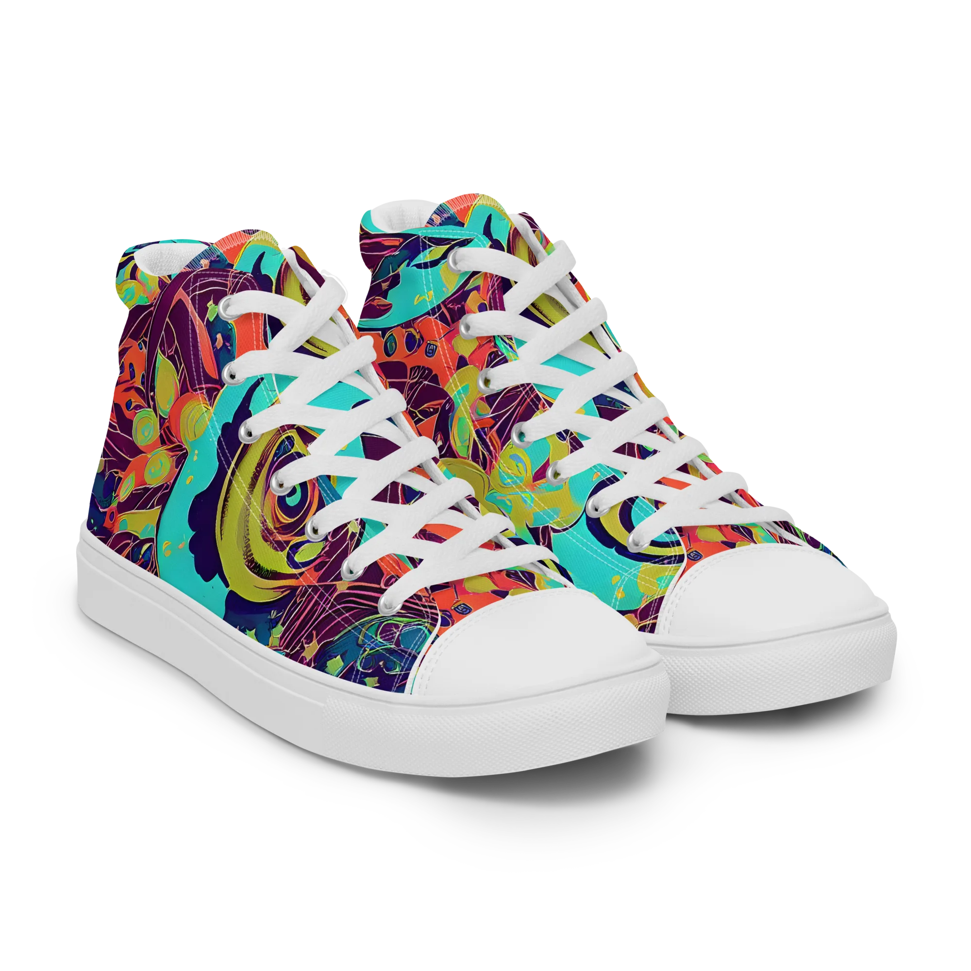 Vivid Spiral Tide on Men's High Top Canvas Shoes — Right Front