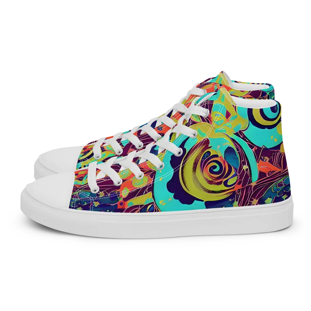 Vivid Spiral Tide on Men's High Top Canvas Shoes — Left