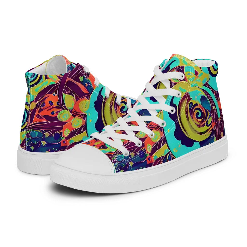 Vivid Spiral Tide on Men's High Top Canvas Shoes — Left