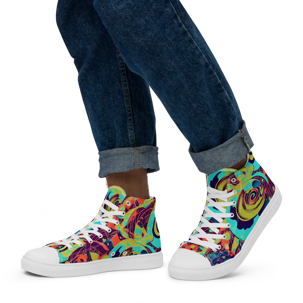 Vivid Spiral Tide on Men's High Top Canvas Shoes — Left
