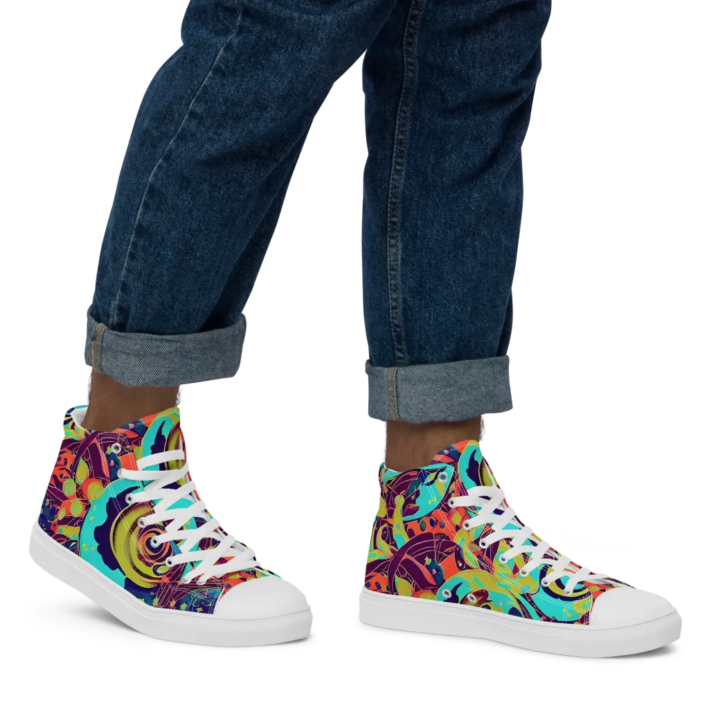 Vivid Spiral Tide on Men's High Top Canvas Shoes — Right