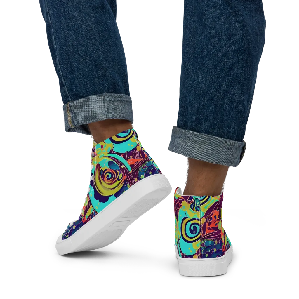 Vivid Spiral Tide on Men's High Top Canvas Shoes — Back
