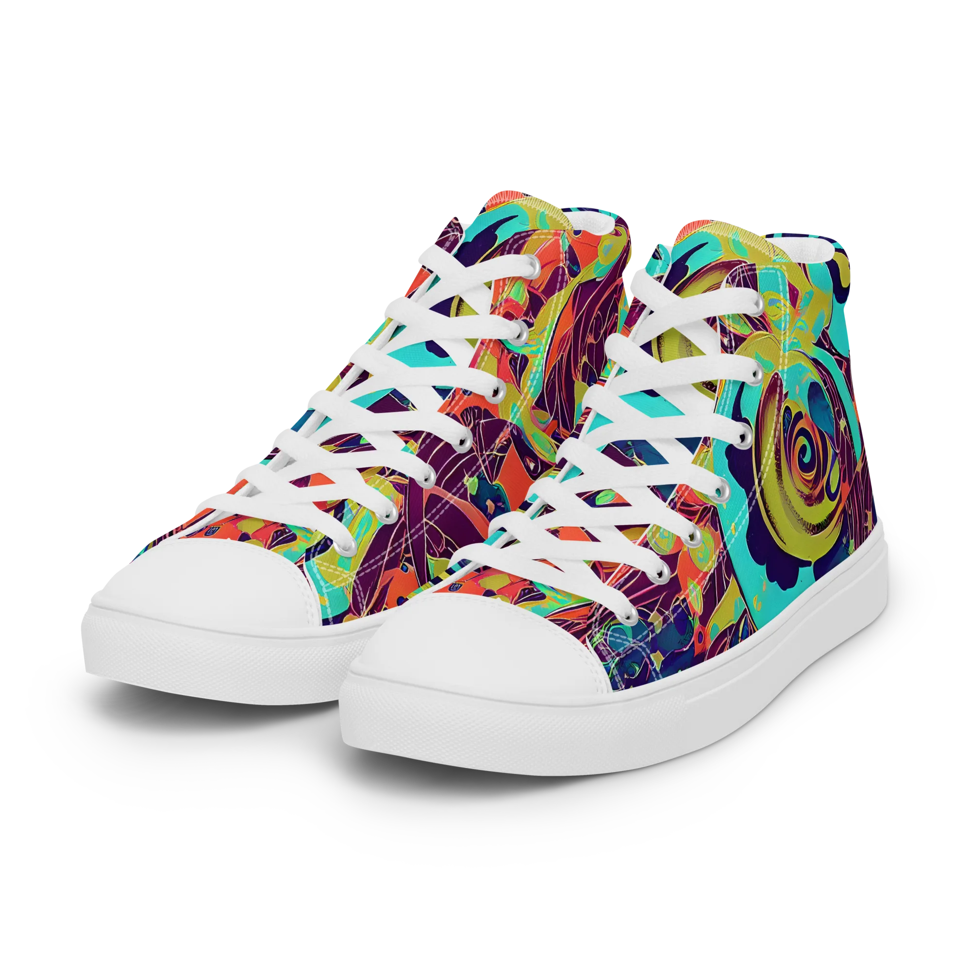 Vivid Spiral Tide on Women's High Top Canvas Shoes — Left Front
