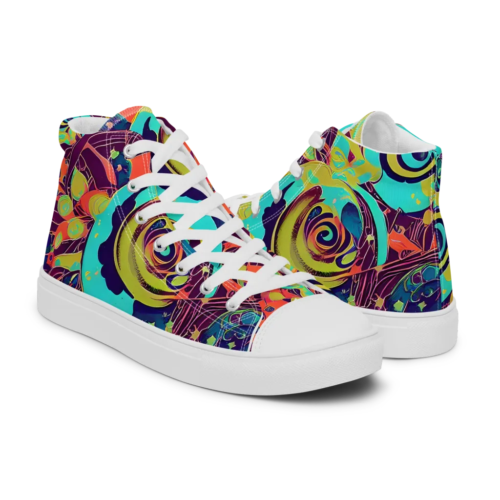 Vivid Spiral Tide on Women's High Top Canvas Shoes — Right