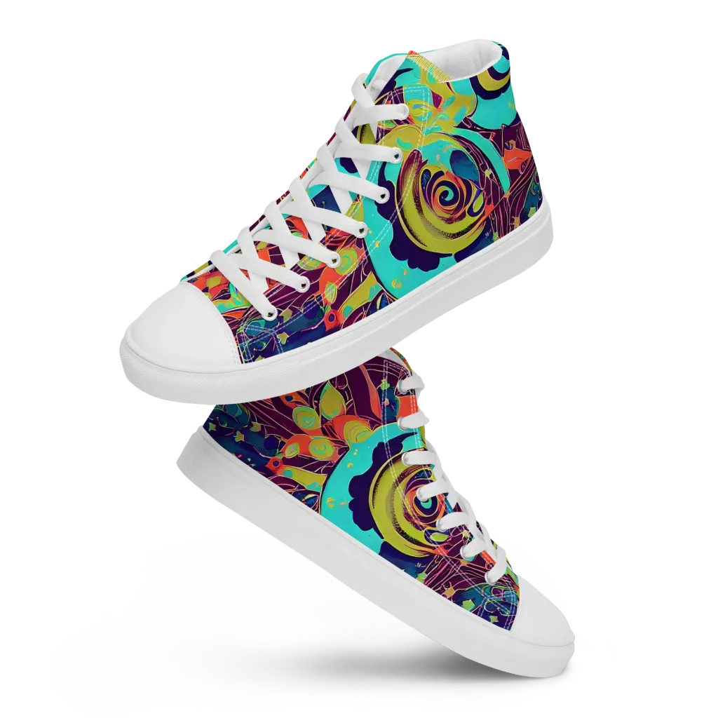 Vivid Spiral Tide on Women's High Top Canvas Shoes — Front