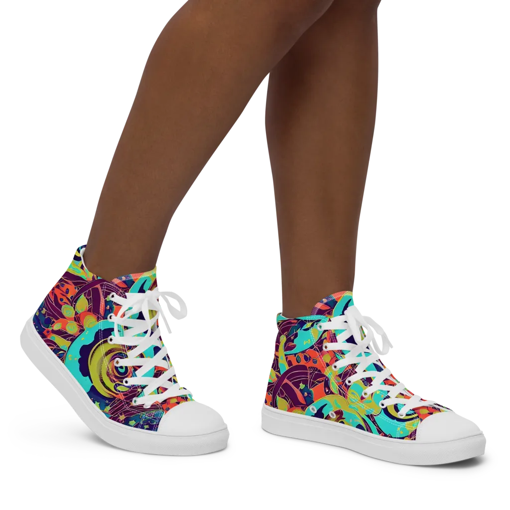Vivid Spiral Tide on Women's High Top Canvas Shoes — Right