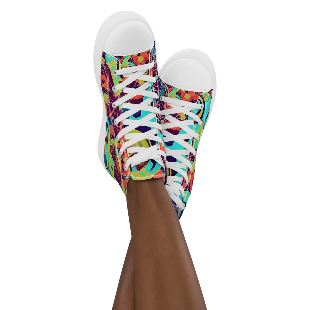 Vivid Spiral Tide on Women's High Top Canvas Shoes — Front
