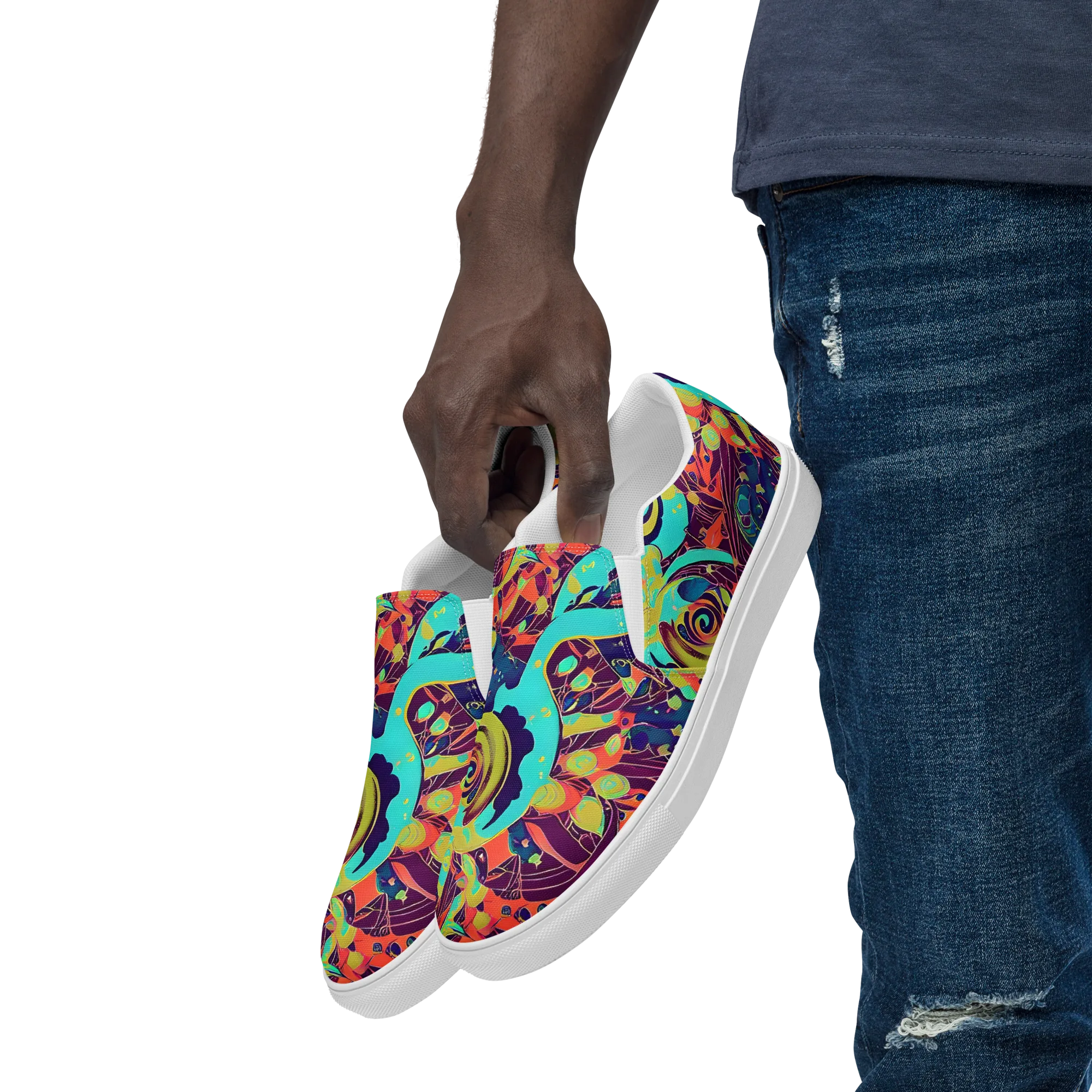 Vivid Spiral Tide on Men's Slip-On Canvas Shoes — Left Front