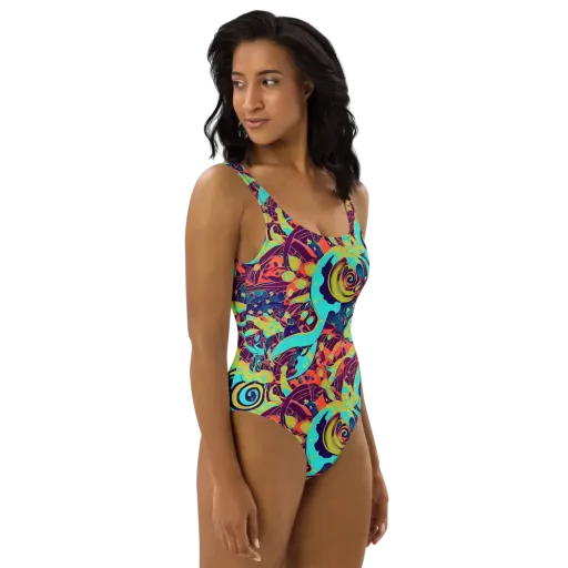 Vivid Spiral Tide on a One-Piece Swimsuit