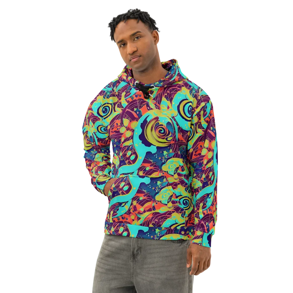 Vivid Spiral Tide on Cotton Hoodie — Left Front