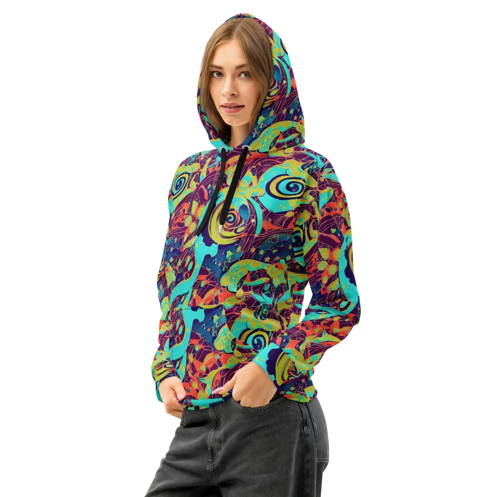 Vivid Spiral Tide on Cotton Hoodie — Left Front