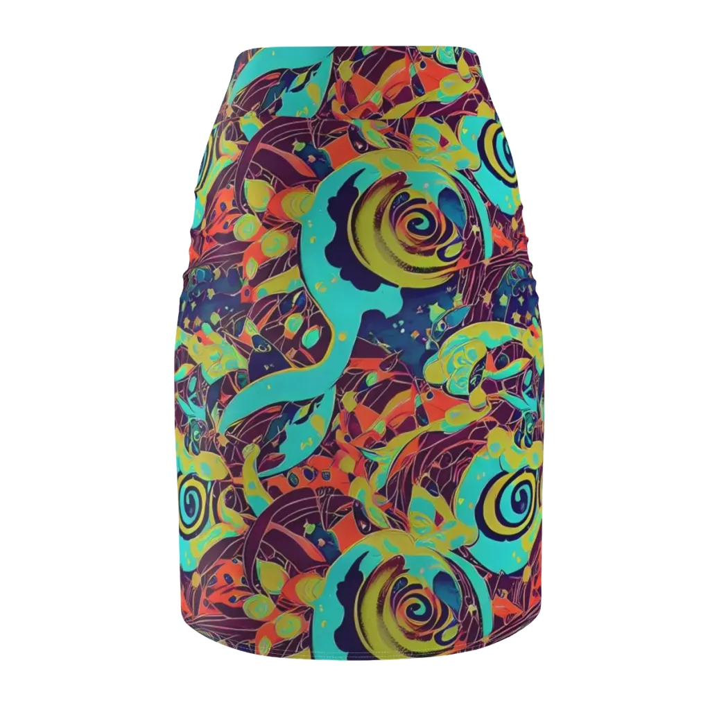 Vivid Spiral Tide on Pencil Skirt — Back