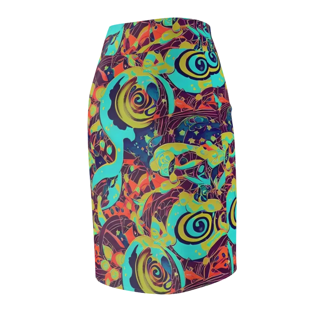Vivid Spiral Tide on Pencil Skirt — Back Side