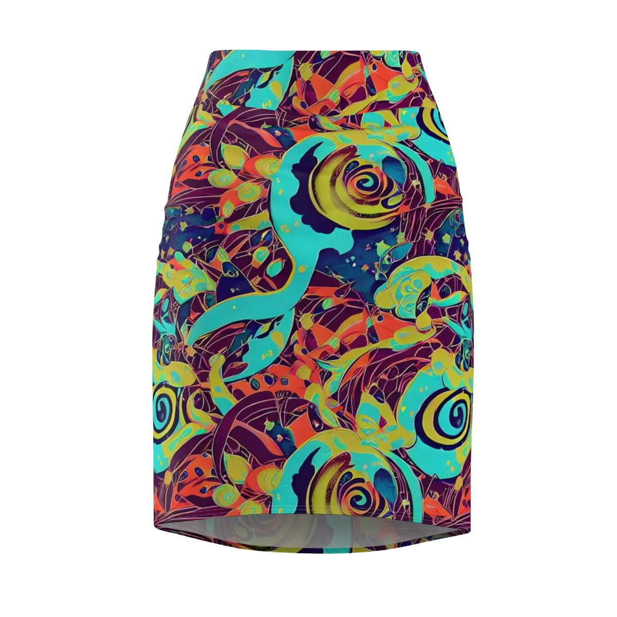 Vivid Spiral Tide on Pencil Skirt — Front