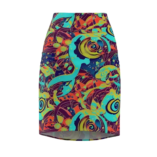 Vivid Spiral Tide on a Pencil Skirt