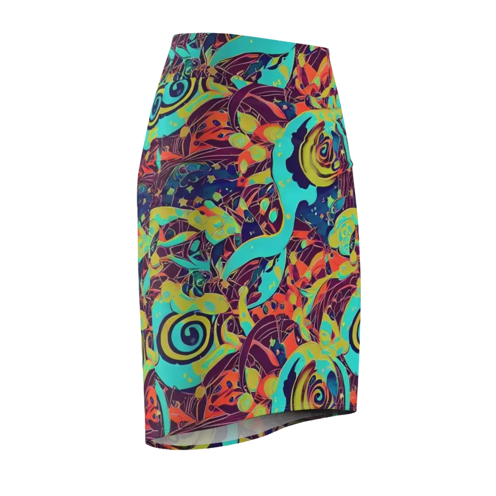 Vivid Spiral Tide on Pencil Skirt — Front Side