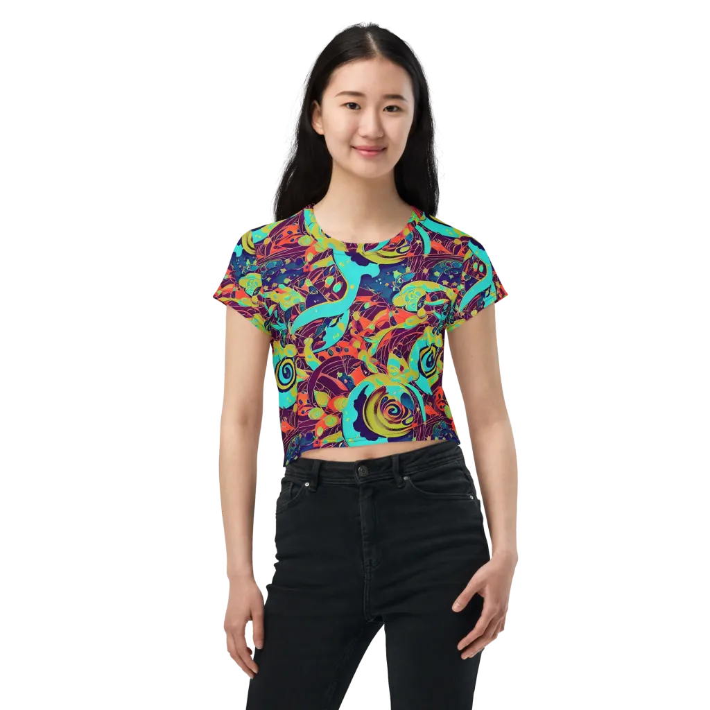 Vivid Spiral Tide on Crop Tee — Front