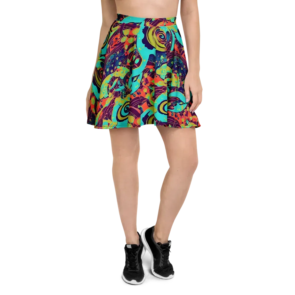 Vivid Spiral Tide on Skater Skirt — Front