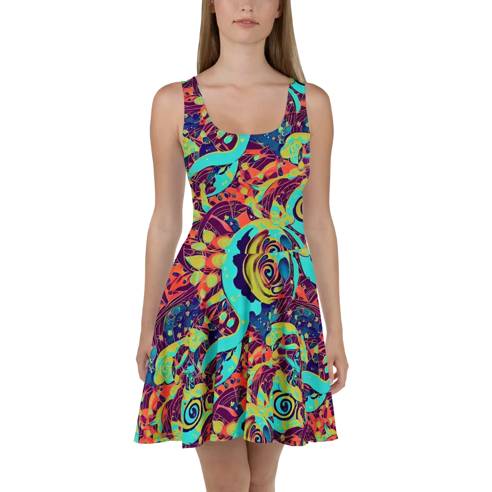 Vivid Spiral Tide on Skater Dress — Front