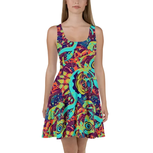 Vivid Spiral Tide on a Skater Dress