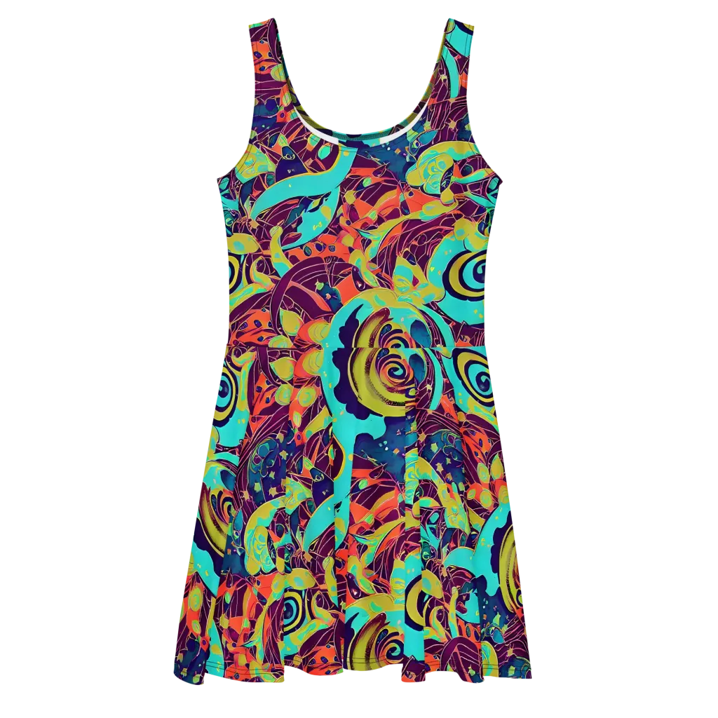 Vivid Spiral Tide on Skater Dress — Front