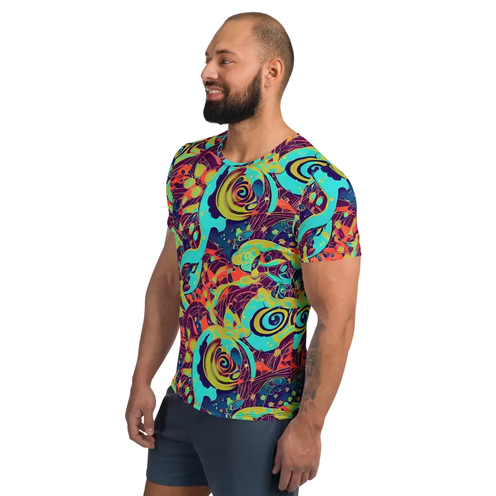 Vivid Spiral Tide on Men's Athletic T-Shirt — Left