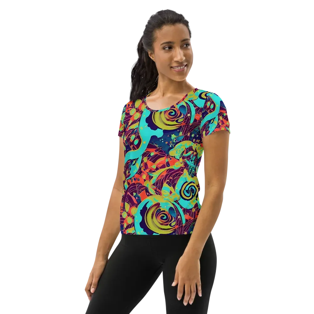 Vivid Spiral Tide on Women's Athletic T-Shirt — Left