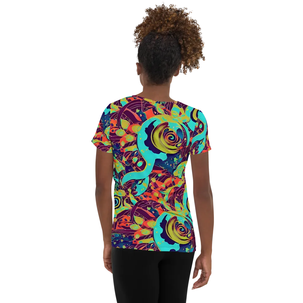 Vivid Spiral Tide on Women's Athletic T-Shirt — Back