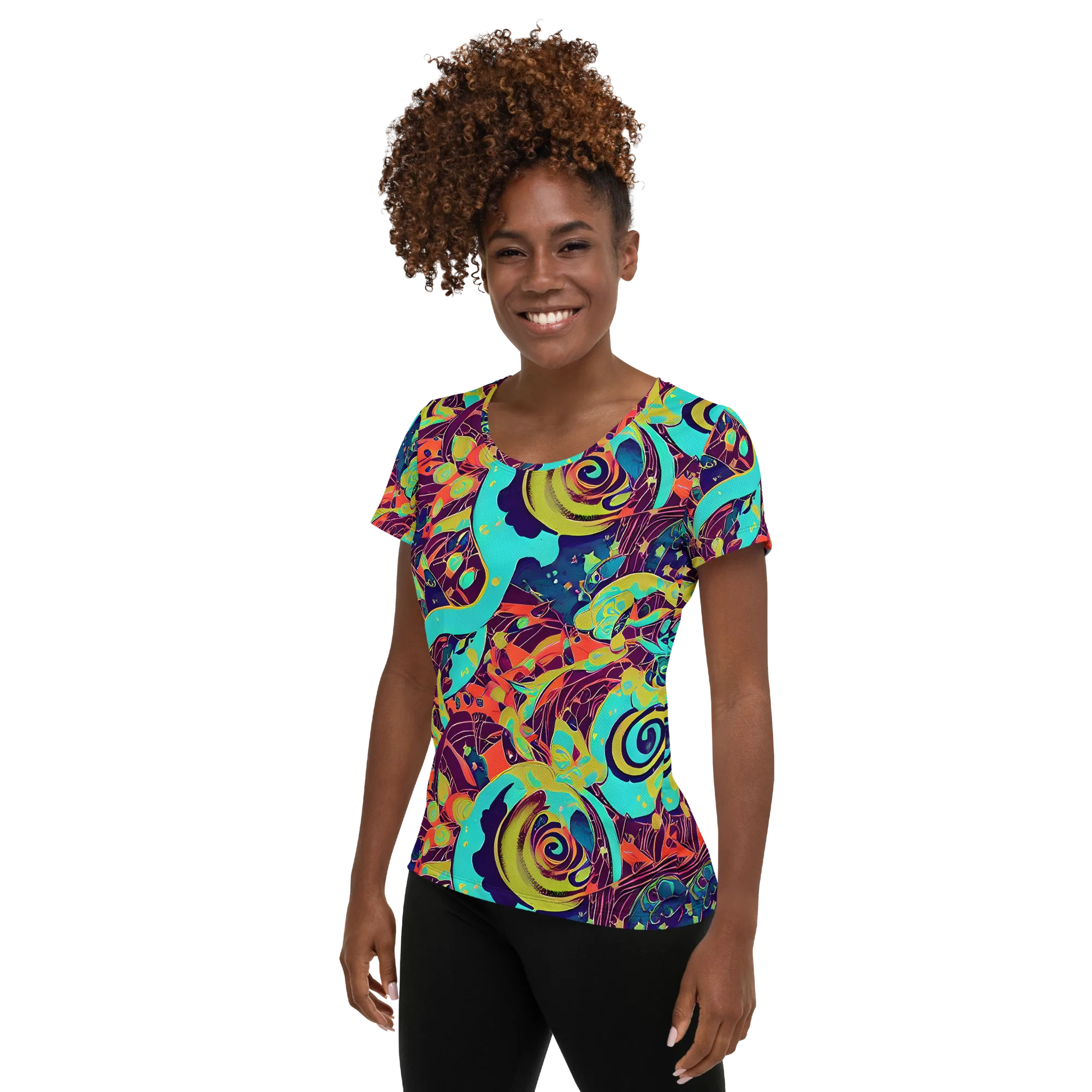 Vivid Spiral Tide on Women's Athletic T-Shirt — Left