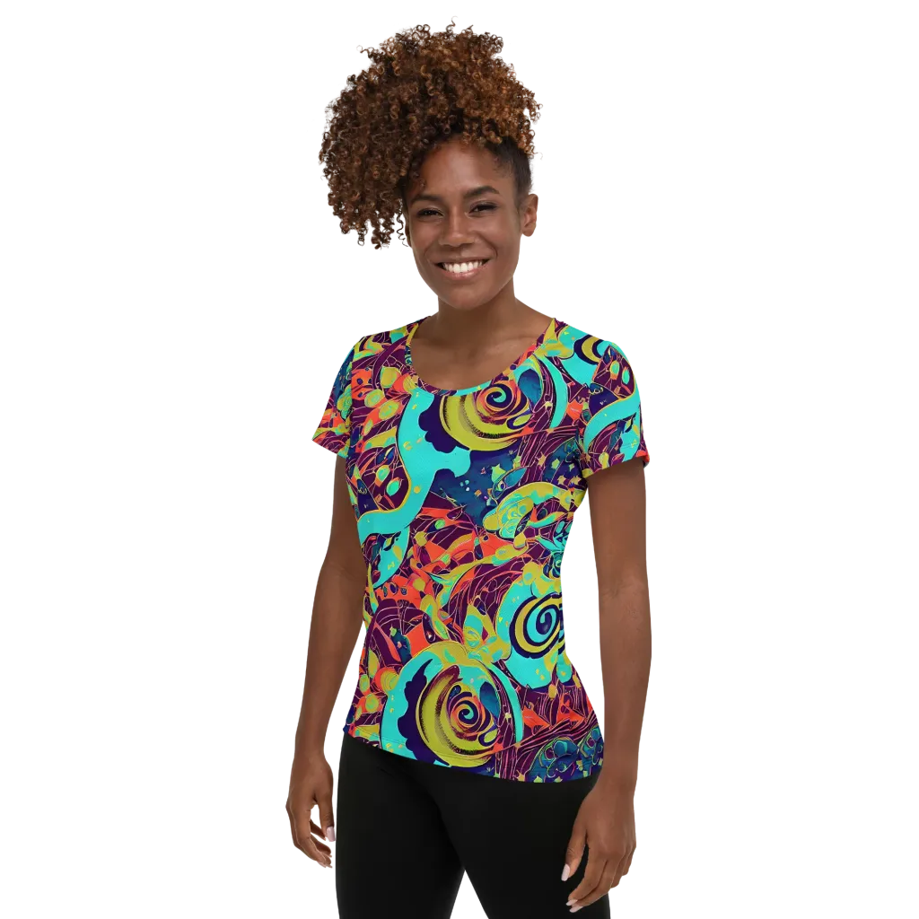 Vivid Spiral Tide on Women's Athletic T-Shirt — Left