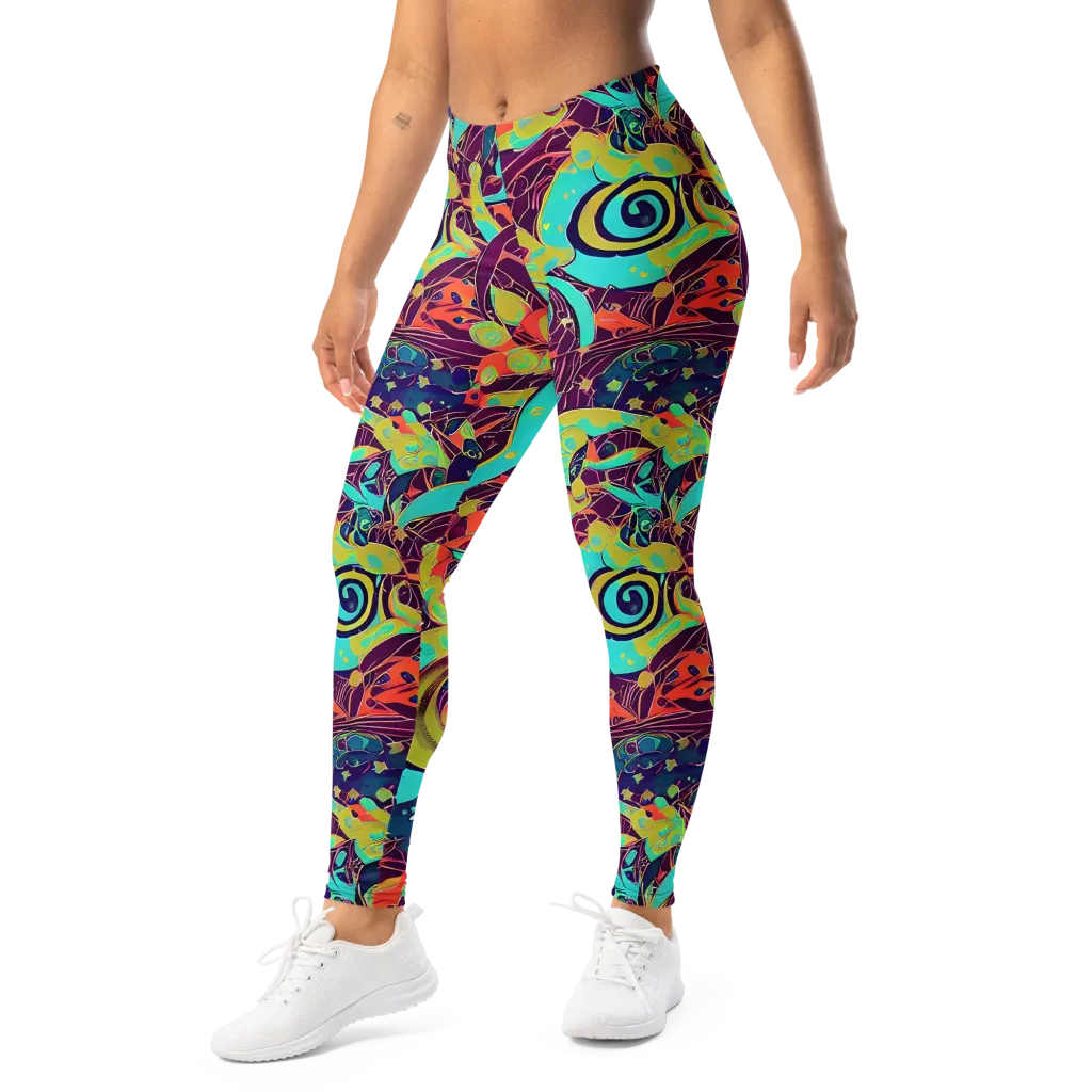 Vivid Spiral Tide on Leggings — Left Front