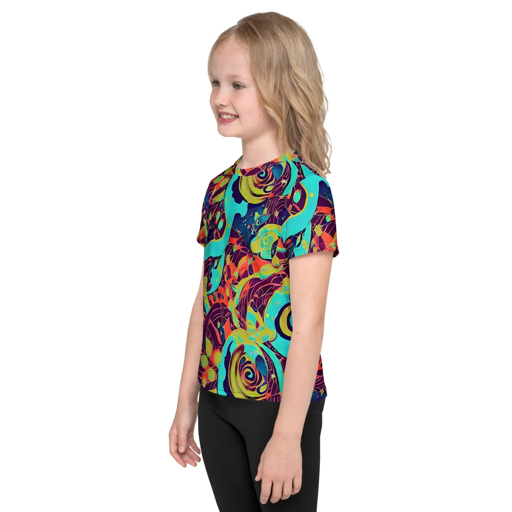 Vivid Spiral Tide on Kids Crew Neck T-Shirt — Left