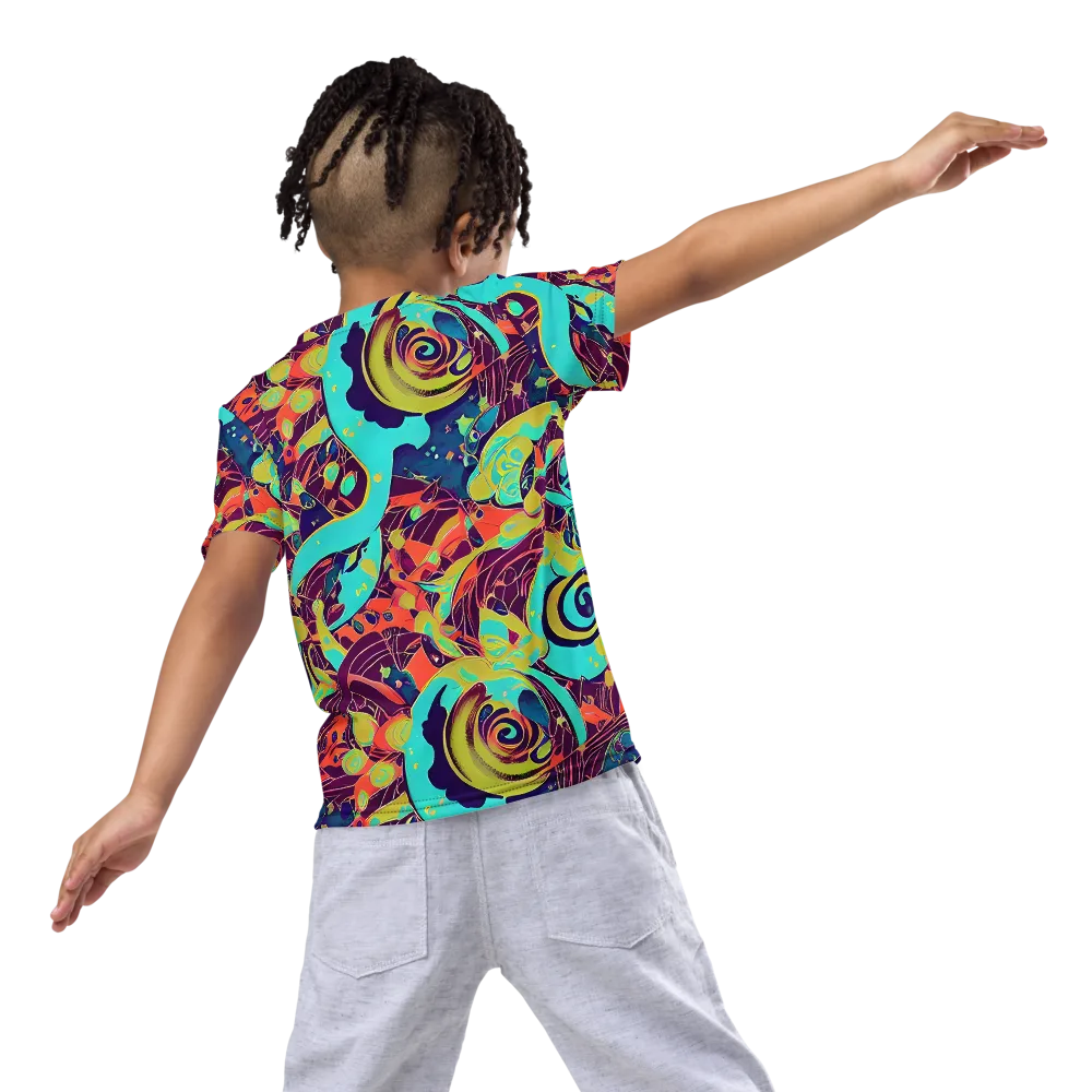 Vivid Spiral Tide on Kids Crew Neck T-Shirt — Back
