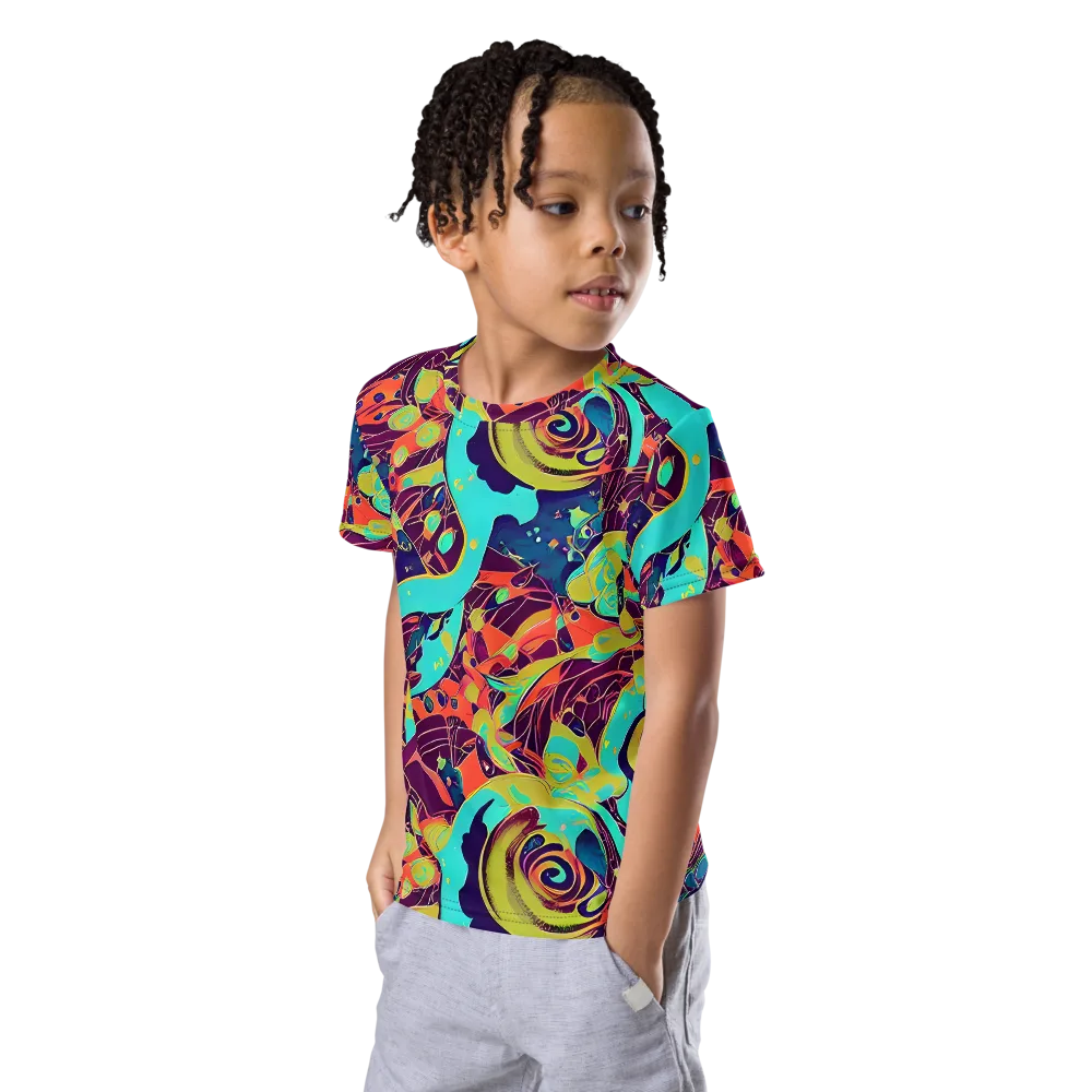 Vivid Spiral Tide on Kids Crew Neck T-Shirt — Left Front