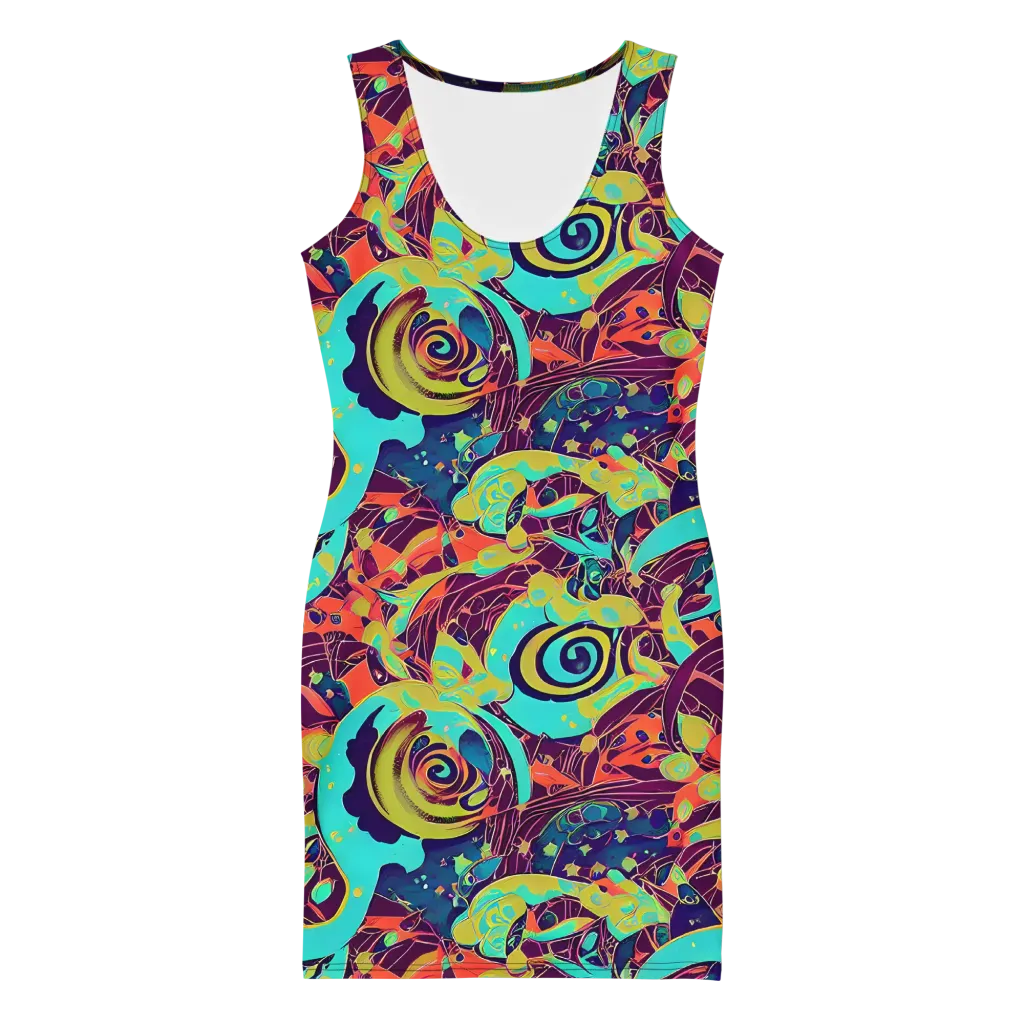 Vivid Spiral Tide on Bodycon Dress — Front