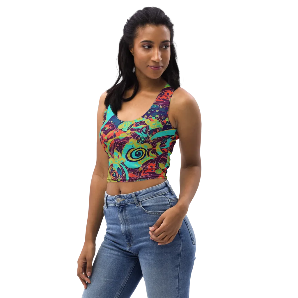 Vivid Spiral Tide on Crop Top — Left Front