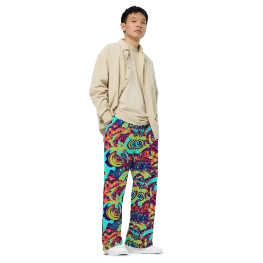 Vivid Spiral Tide on a Wide-Leg Pants