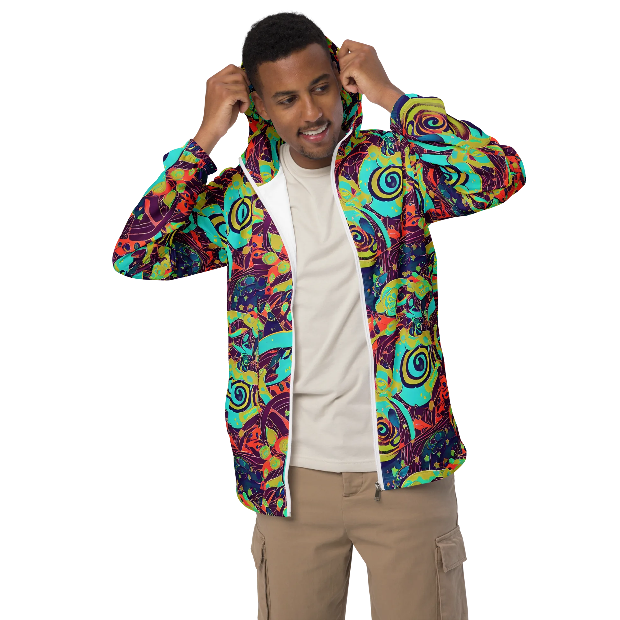 Vivid Spiral Tide on Men's Windbreaker — Front
