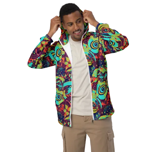Vivid Spiral Tide on a Men's Windbreaker