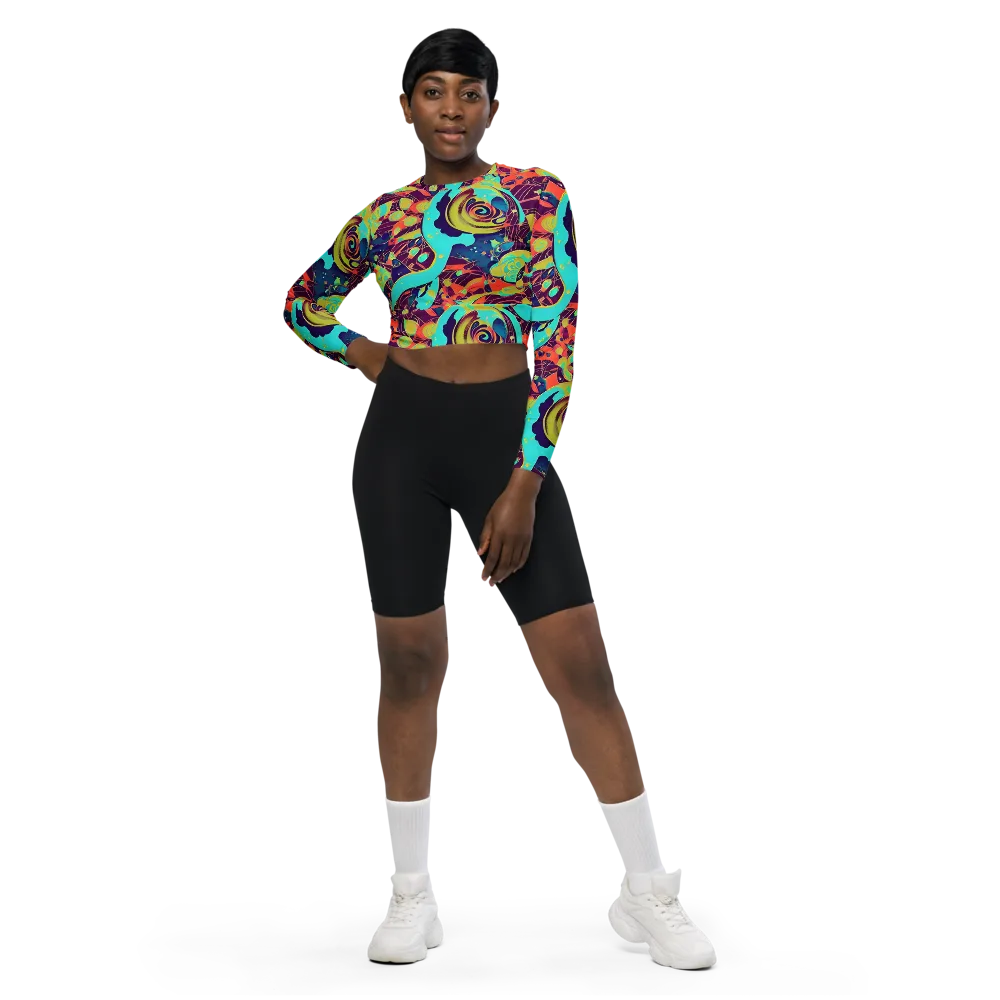 Vivid Spiral Tide on Long Sleeve Crop Top — Front