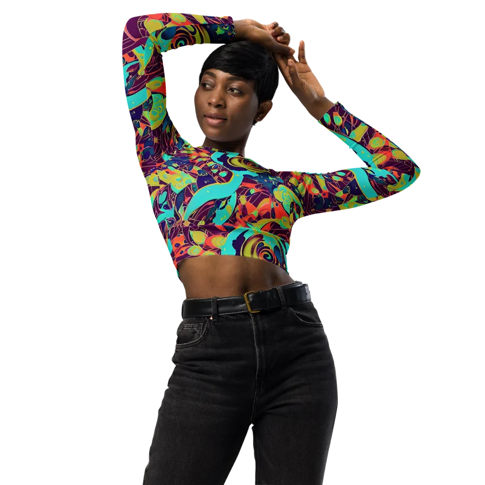 Vivid Spiral Tide on Long Sleeve Crop Top — Front