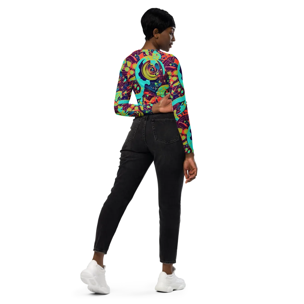 Vivid Spiral Tide on Long Sleeve Crop Top — Right Back