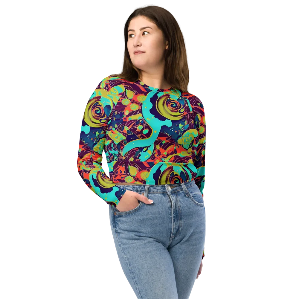 Vivid Spiral Tide on Long Sleeve Crop Top — Front