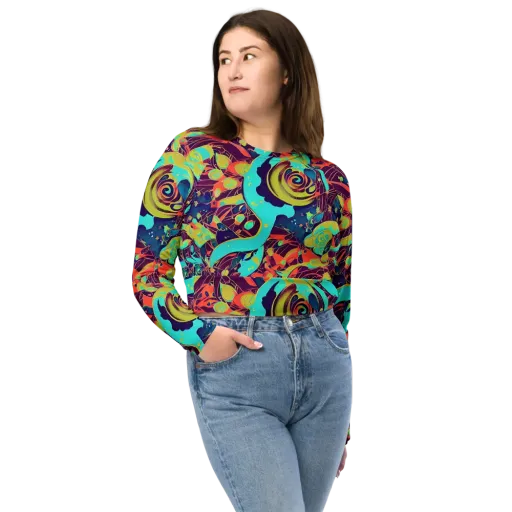 Vivid Spiral Tide on a Long Sleeve Crop Top