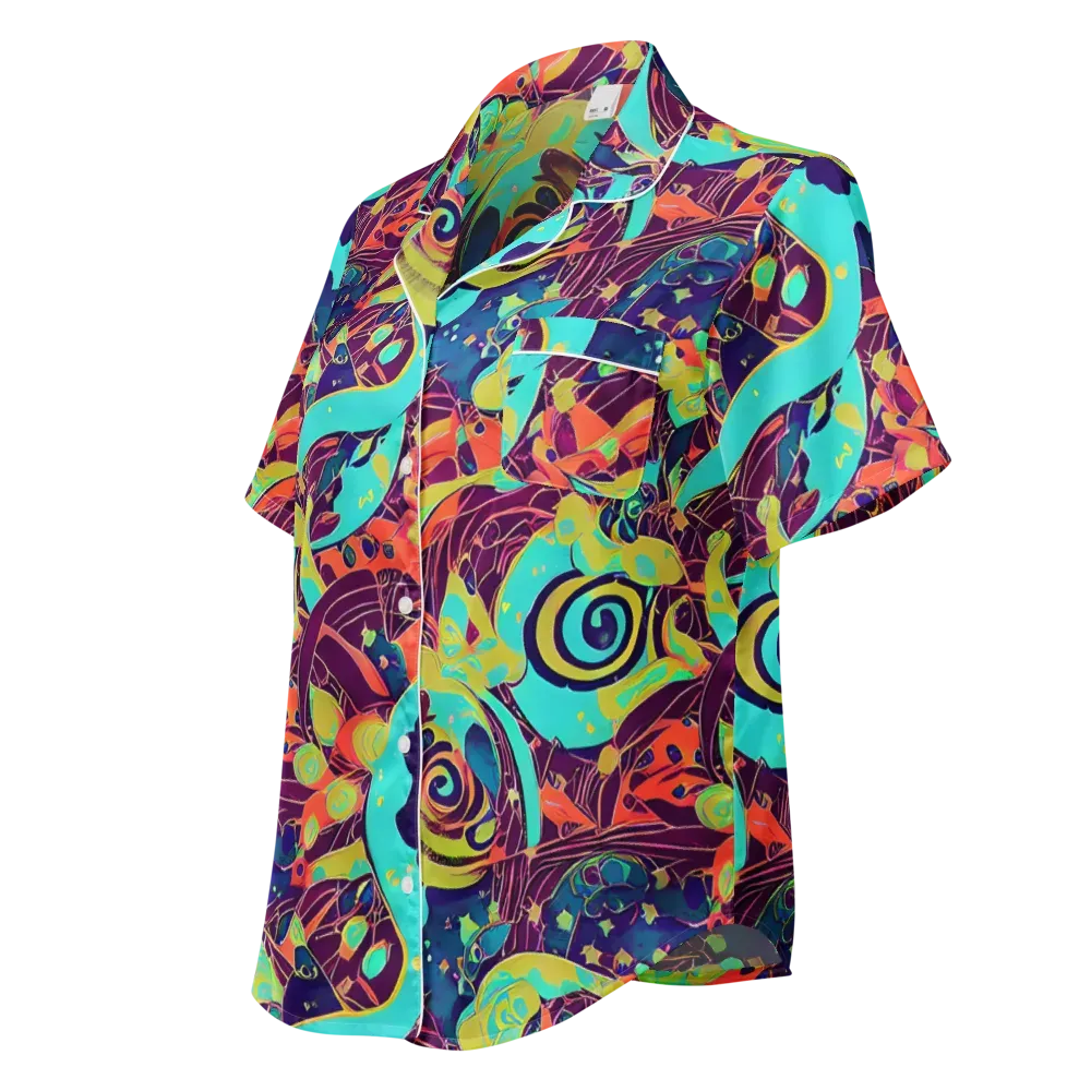 Vivid Spiral Tide on Women's Short Sleeve Pajama Top — Left Front