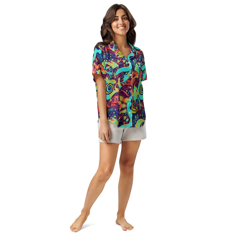 Vivid Spiral Tide on Women's Short Sleeve Pajama Top — Front